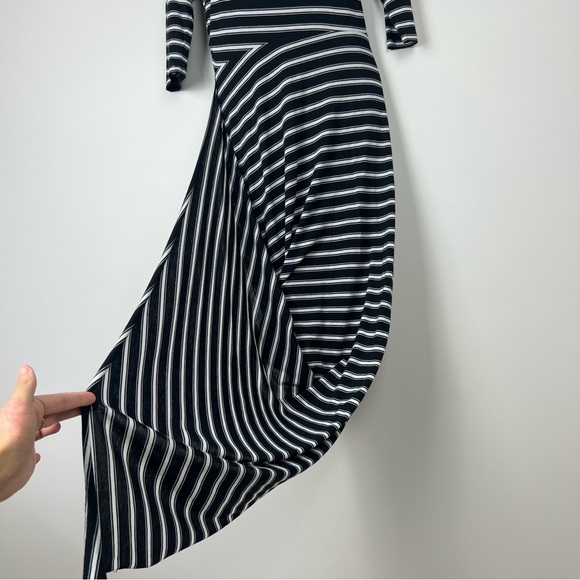 Witchery Women’s Dress Black White Striped Draped Asymmetric Half Sleeve Size 8 - Picture 9 of 13